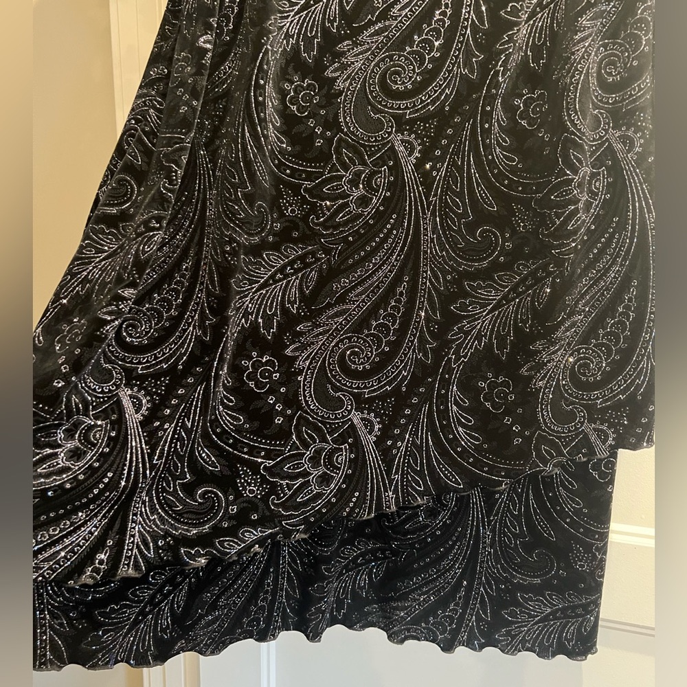 S L Fashions Black Velvet Party Dress Sparkle Tiered Womens 24 Petite Cocktail - Picture 4 of 10
